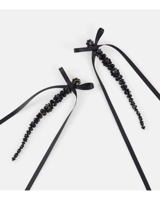 Simone Rocha Black Bow-Embellished Crystal Drop Earrings