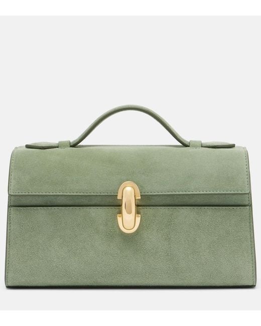 SAVETTE Green Symmetry Pochette Small Suede Top-Handle Bag