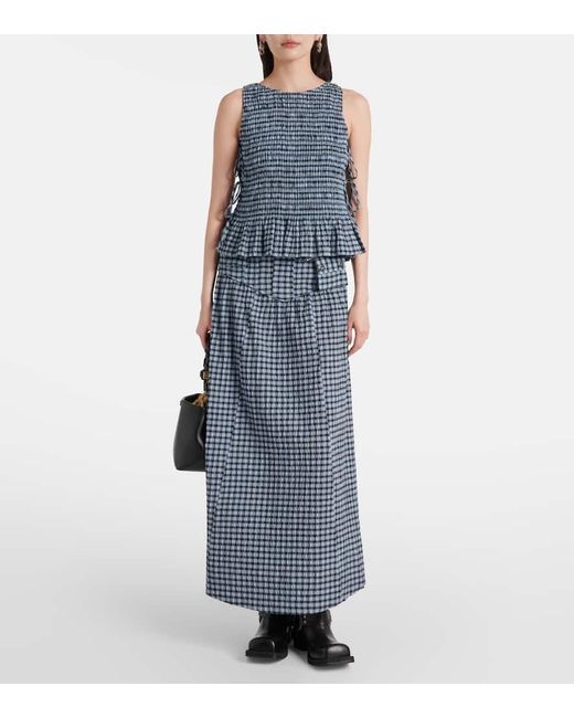 Camisa A Cuadros Vichy Fruncida Ganni de color Blue