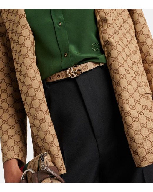 Cinturon GG Marmont de lona Gucci de color Natural