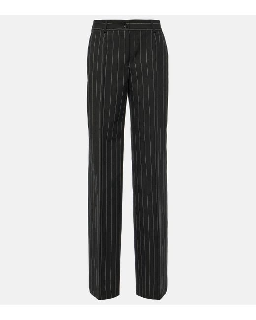 Pantalon ample raye en laine vierge Dolce & Gabbana en coloris Black