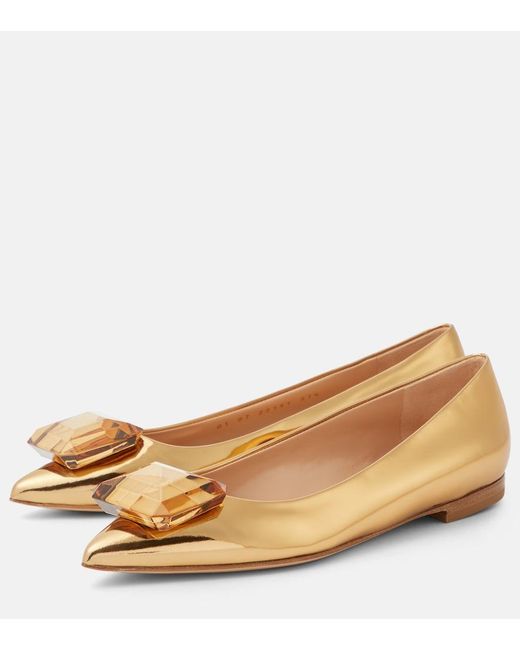Gianvito Rossi Natural Jaipur Embellished Leather Ballet Flats