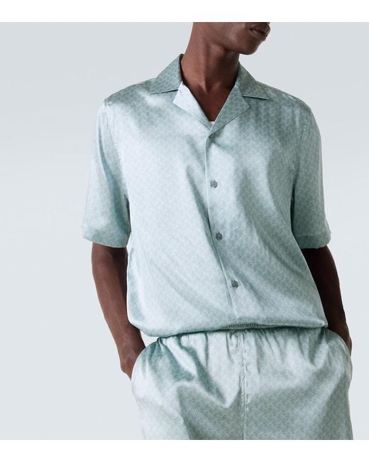 Frescobol Carioca Blue Roberto Printed Silk Bowling Shirt for men