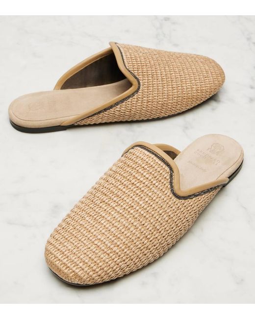 Brunello Cucinelli Natural Slippers Monili Aus Raffiabast