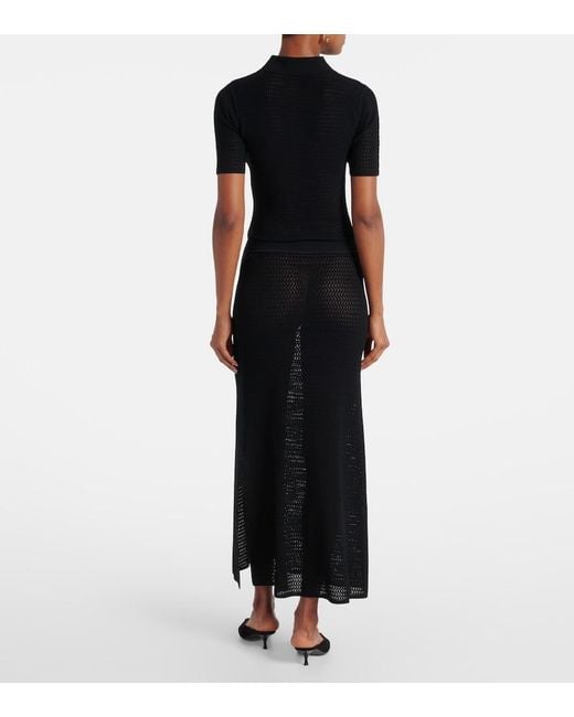 Victoria Beckham Black Pointelle Midi Skirt