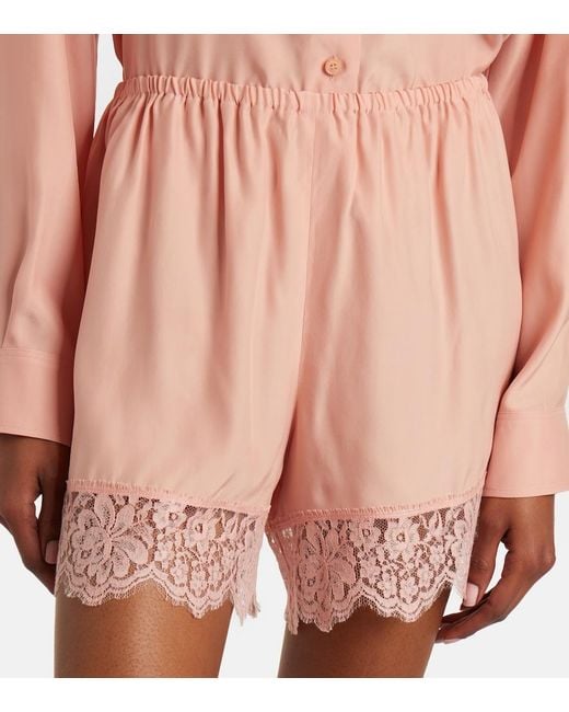 Stella McCartney Pink Lace-Trimmed Silk Shorts