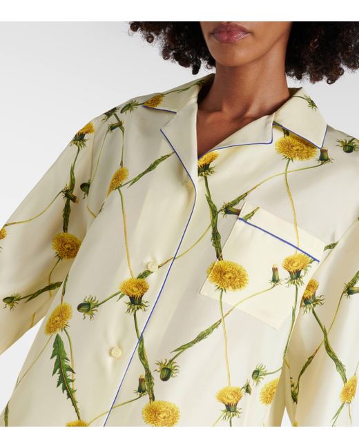Burberry Metallic Floral Silk Poplin Pajama Shirt