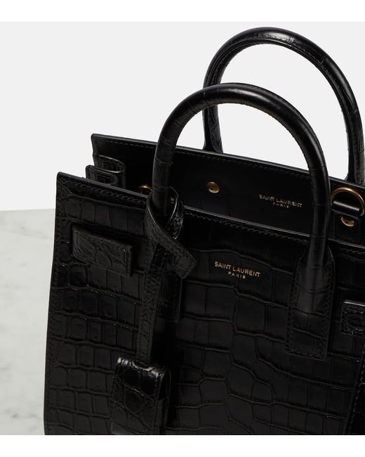 Saint Laurent Black Tasche Mit Krokoprägung "nano Sac De Jour"