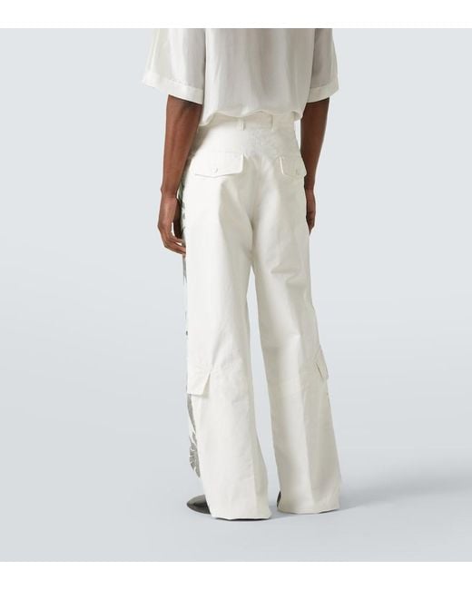 Dries Van Noten Green Floral Cotton Wide-Leg Pants for men