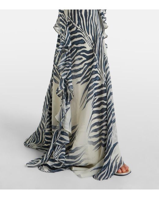 De La Vali White Mayara Zebra-Print Georgette Maxi Dress