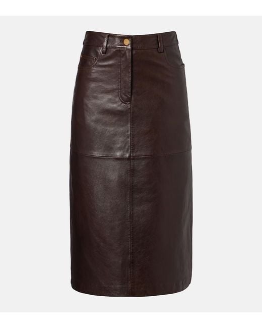 Max Mara Brown Leather Midi Skirt
