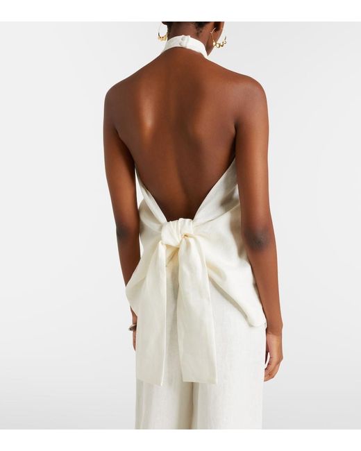 Faithfull The Brand White Biba Halterneck Linen Top