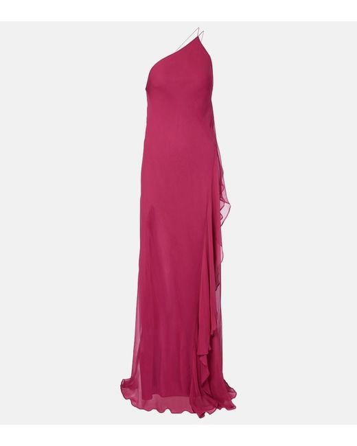 The Sei Pink One-Shoulder Ruffled Silk Gown