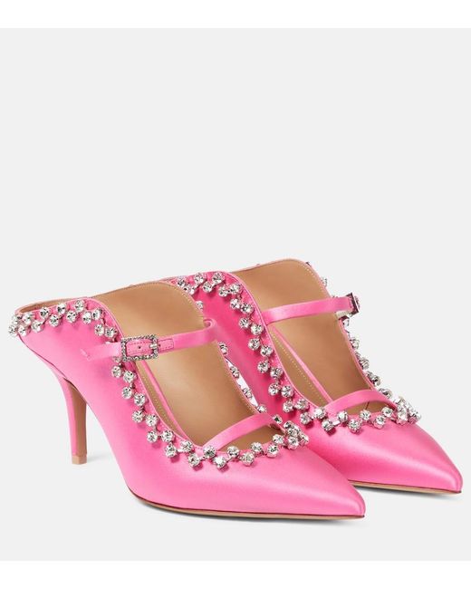 Malone Souliers Pink Gala Embellished Satin Mules