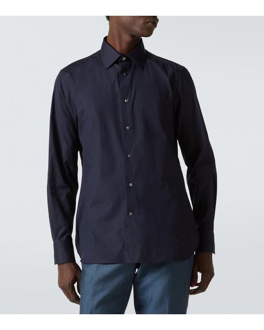 Zegna Blue Cotton-Blend Shirt for men