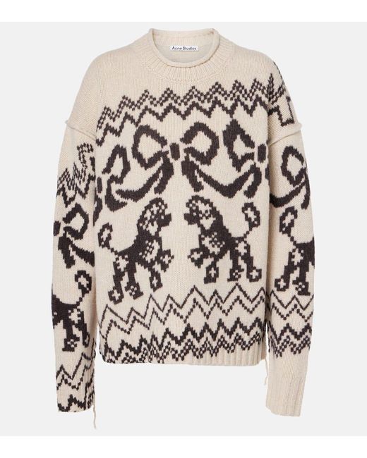 Acne White Wool-Blend Jacquard Sweater