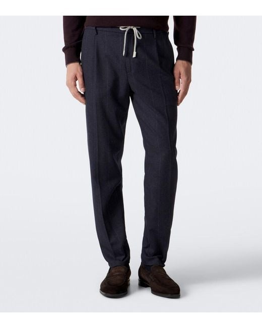 Eleventy Blue Wool, Cotton, And Cashmere Tapered Pants for men