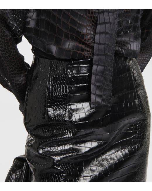 Versace Black Croc-effect Leather Pencil Skirt