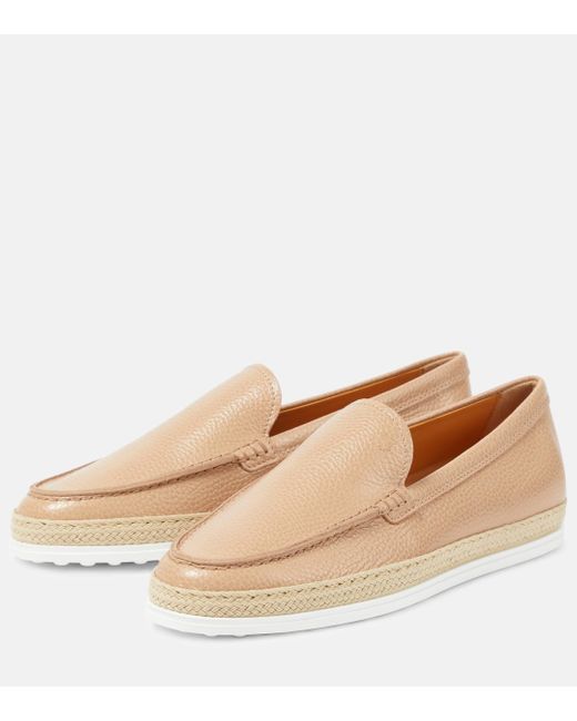 Tod's Natural Raffia-trimmed Leather Loafers