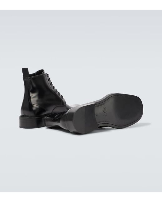 Saint Laurent Black Ian Leather Lace-Up Boots for men