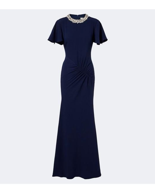 Roland Mouret Blue Crystal-Embellished Gathered Gown