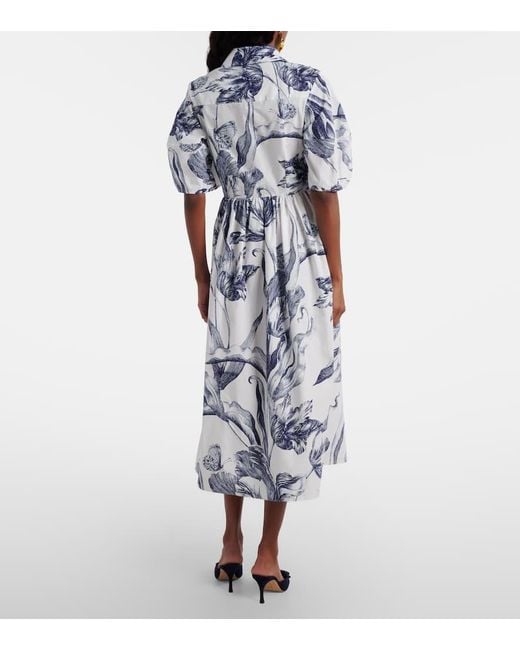 Erdem Blue Floral Cotton Poplin Shirt Dress