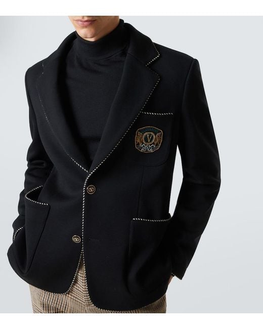 Valentino Black Embroidered Virgin Wool Blazer for men