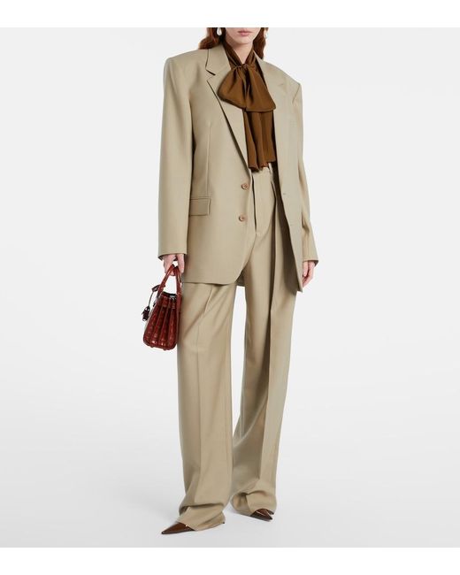 Saint Laurent Natural Wool And Silk Wide-Leg Pants