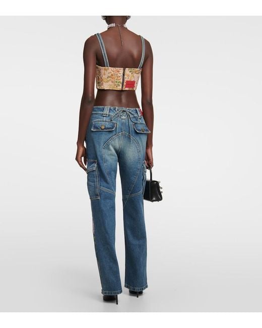 Alessandra Rich Blue Sequin-Embellished Flared Jeans