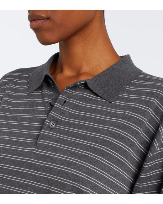 Nili Lotan Gray Striped Cotton Jersey Polo Shirt