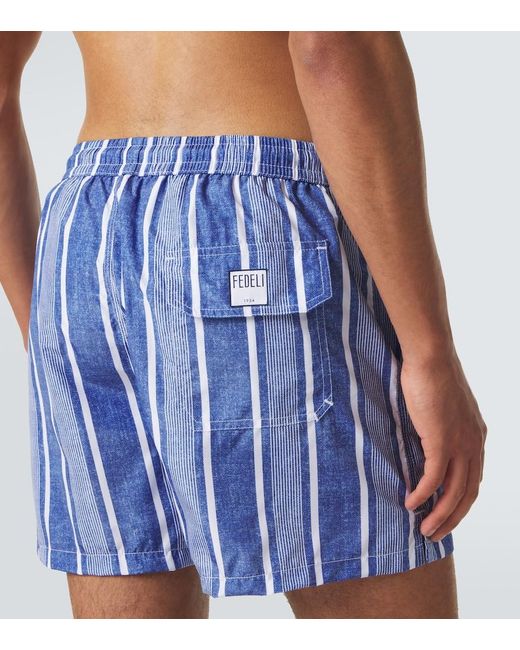 Fedeli Blue Striped Swim Trunks for men