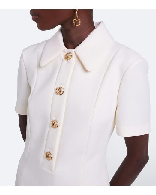 Gucci Natural Double G Wool Crepe Polo Dress
