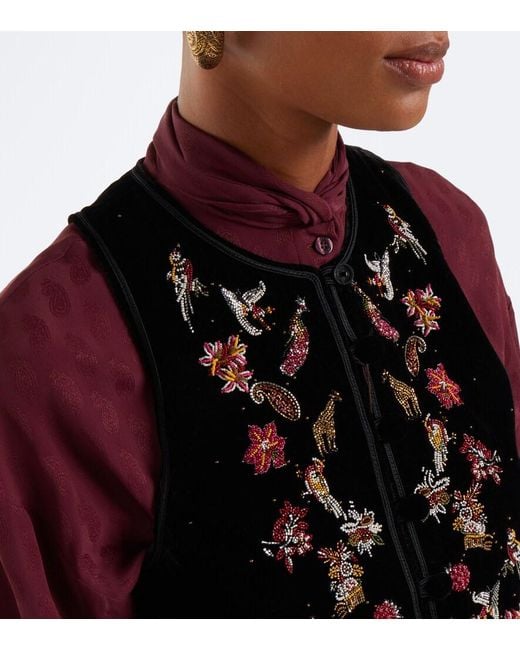 Etro Black Beaded Velvet Vest
