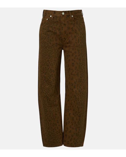 Citizens of Humanity Brown Miro Leopard-Print Barrel-Leg Jeans