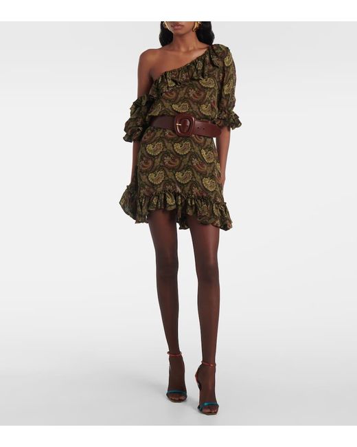 Saint Laurent Green One-Shoulder-Minikleid