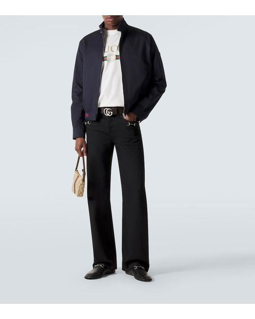 Gucci Blue Web Stripe Cotton Twill Jacket for men