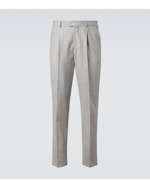Brunello Cucinelli Gray Pinstripe Wool And Cashmere Tapered Pants for men