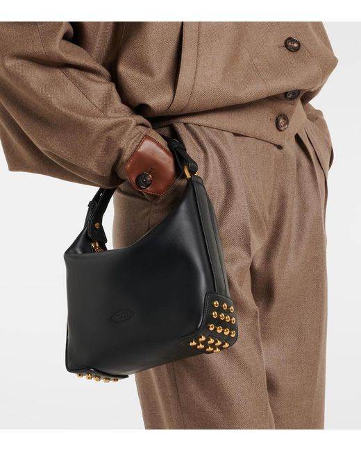 Tod's Black Metal Dots Mini Leather Shoulder Bag