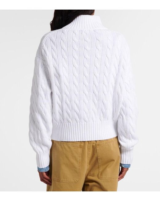 Polo Ralph Lauren White Logo Cable-Knit Cotton Half-Zip Sweater