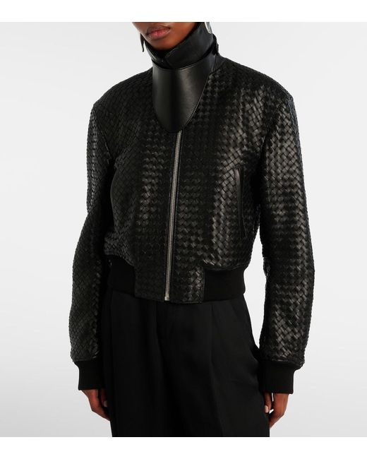 Bottega Veneta Black Intrecciato Leather Jacket