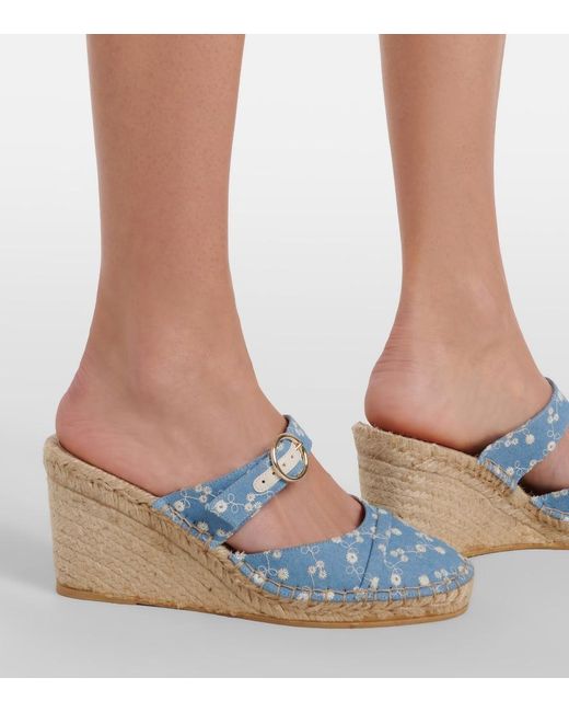 Malone Souliers Blue Farah Denim Espadrille Wedges
