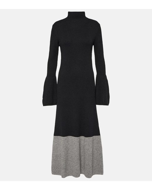 Joseph Black Color Block Wool-blend Maxi Dress