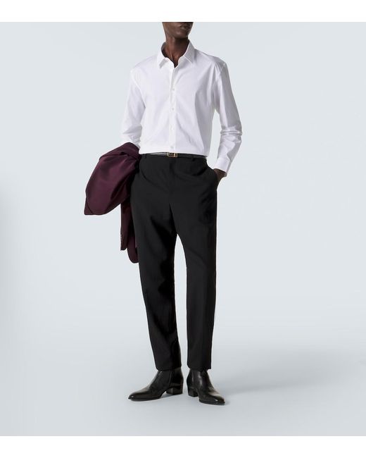 Saint Laurent White Cassandre Cotton-Blend Poplin Shirt for men