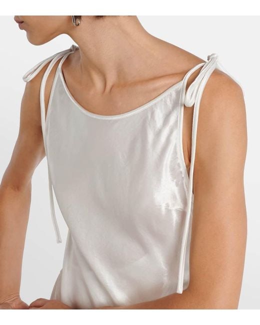 Acne White Midikleid Aus Satin Mit Spitze