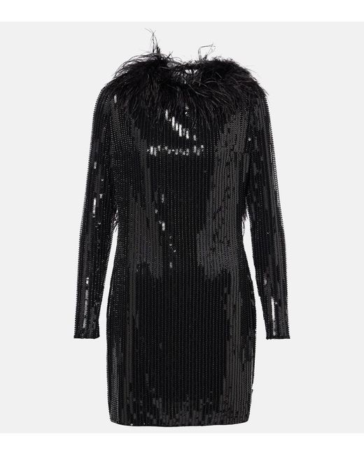 The New Arrivals Ilkyaz Ozel Black Juises Feather-Trimmed Sequined Minidress
