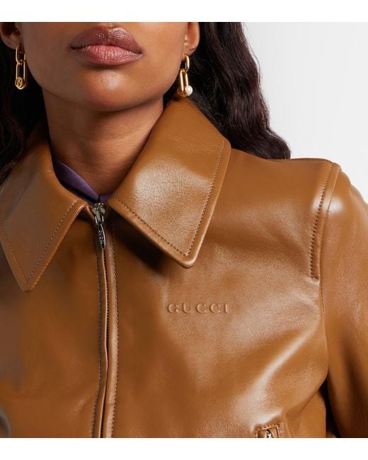 Gucci Brown Leather Bomber Jacket