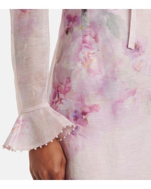 Zimmermann Pink Crush Linen And Silk Midi Dress