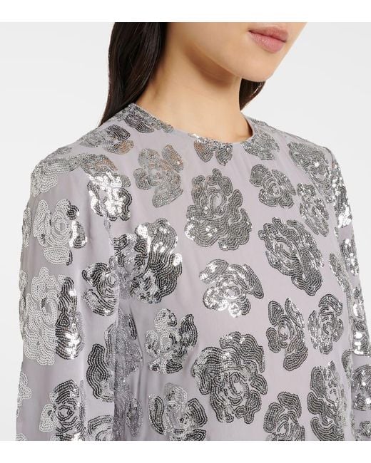 ROTATE BIRGER CHRISTENSEN Gray Floral Sequined Chiffon Maxi Dress
