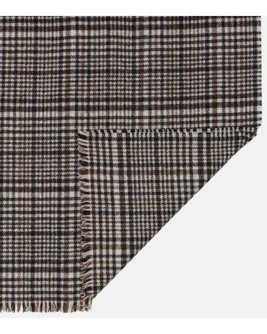 Brunello Cucinelli Gray Cashmere Checked Scarf