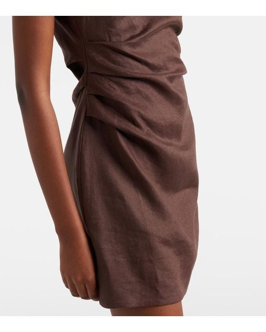 Sir Brown One-Shoulder Linen Minidress
